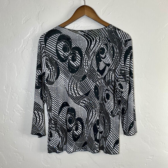 Vintage All Hours Size Small Top - 80s 90s Black White Sequined Graphic - Picture 9 of 9